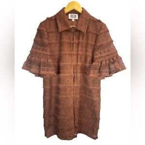 Etcetera Burnt Sienna Lace Duster Cardigan Size 6 Boho Fringe Tunic